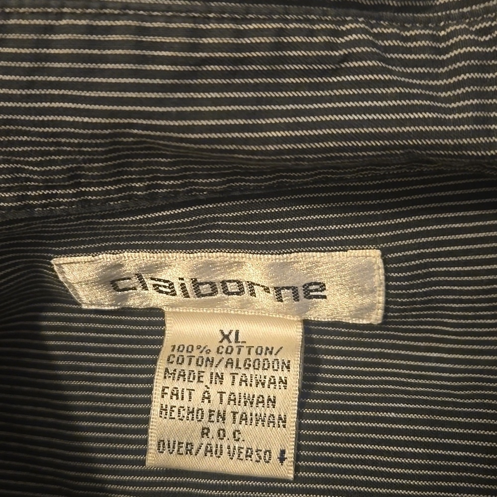 Claiborne Striped Black and White Long Sleeve Button Up Shirt Mens Size XL - Picture 3 of 4